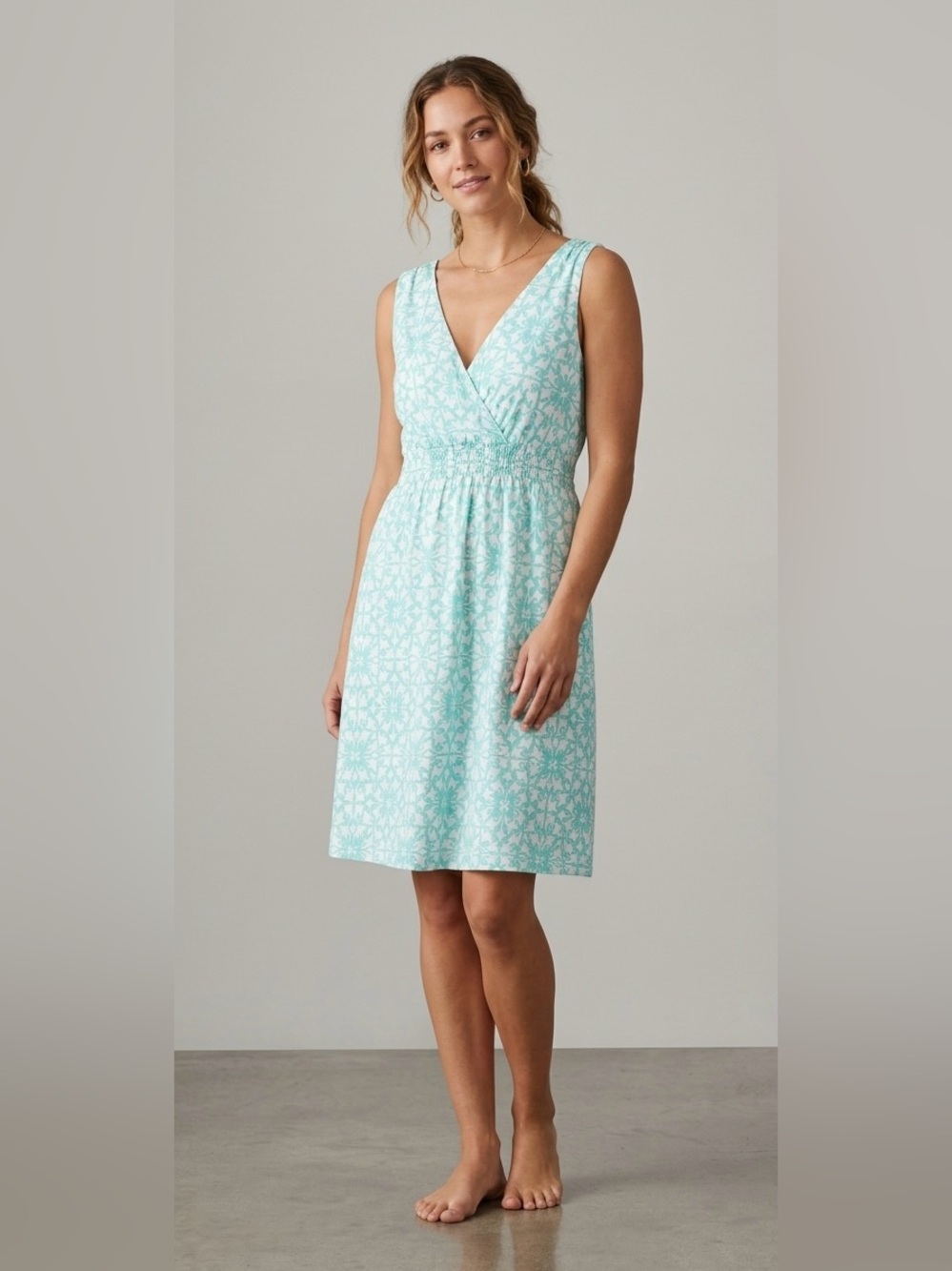 Natural Reflections Teal V-Neck Mini Dress Crossover smocked Waist